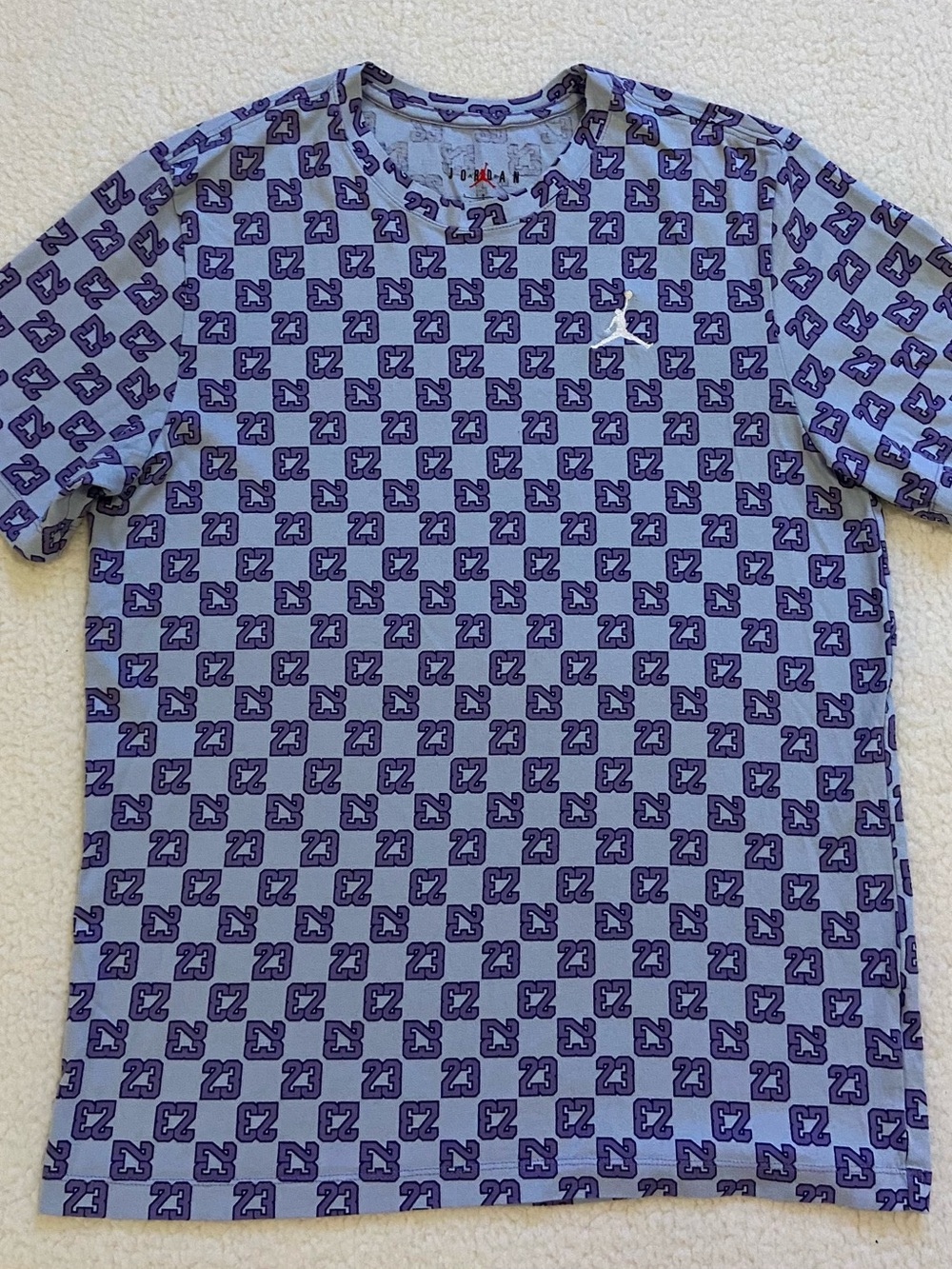 Jordan Short Sleeve Tee in Light Blue and Purple All-Over 23 Print